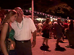 Lusty bitches with piercing show their natural tits in public