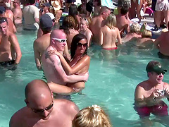 Hot chicks in bikini have fun and merry in the pool