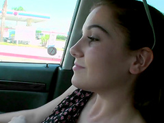 Blonde babe with natural tits adores close up pounding in the car