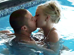 Naughty Pornstar in bikini kisses in pool then nailed in hot bed sex