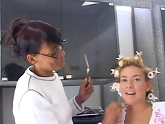 Enticing blonde and brunette babe with long hair and natural tits ravishing each other in a wicked compilation