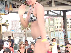 Charming cowgirl with big tits in bikini getting wild at the party outdoor