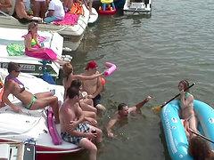 Hot outdoor beach party with lovely babes in bikini showing nice ass