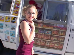 Pigtailed blond Cindy Loo blows and gets her pussy pounded deep