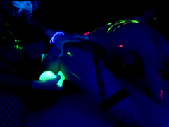 Fleshy lesbian in fishnet stockings having her tits sucked before masturbating with vibrator in close up shoot