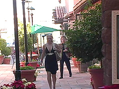 Blonde model Alison Angel with big tits flashes in a public place