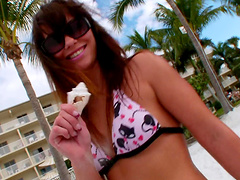 Alysa & Roxy eat and toy holes in the shower in lesbian reality clip