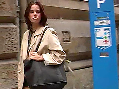 Immaculate solo model in nylon stockings masturbating in the street