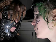 Kinky lesbian cowgirl drinking piss after getting her pussy licked hardcore