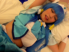 Doting Japanese pornstar with nice ass getting nailed missionary in clothed sex