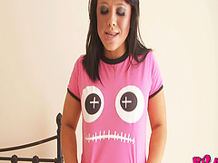 Sexy brunette in heels loves playing with her tight pussy until she cums