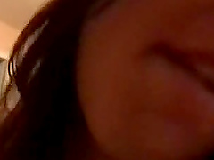 Randy brunette babe with nice tits sucking cock in homemade video