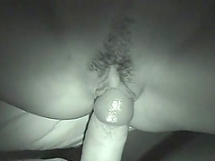 Randy babe getting her pussy banged in bed in night time movie