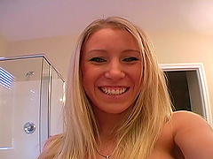Randy blonde amateur teen rubbing down her big tits
