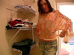 Brunette amateur toy fucking her pussy with a blue dildo