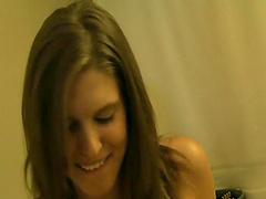 Slut on toilet with shaved pussy using toys on her holes giving handjob