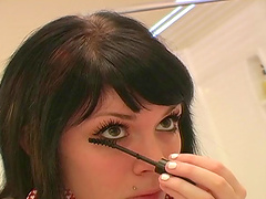 Randy brunette teen in solo movie getting her makeup and hair fixed