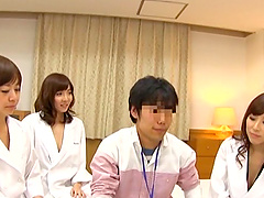 Asian bitches enjoy sucking dick and getting fucked in group sex