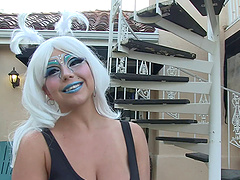 Space alien makeup looks amazing on these busty porn babes