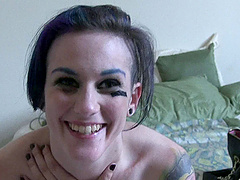 Weird is fun on set at a Burning Angel shoot with strange makeup