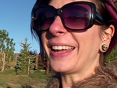 Joanna Angel cannot find a bathroom so she pisses in the grass