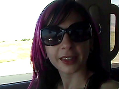 No pants in the car makes it easy for the girl to masturbate