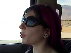 No pants in the car makes it easy for the girl to masturbate