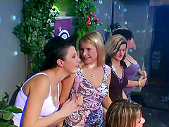 Ladies night party goers have hardcore group sex at a club in this reality orgy video