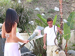 Milfs and young men fuck in behind the scenes porn