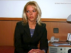 Amateur blonde slut stripping out of her boring work clothes