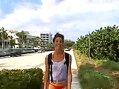 Outdoor video on the beach with a chubby wife giving a handjob