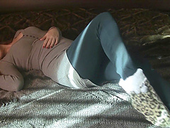 Handsome blonde cutie in jeans enjoy a foot fetish