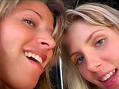 Bathing ladies play naked on the bathroom floor with sex toys