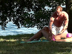 Outdoor fucking on the beach with a cute girlfriend in bikini