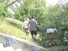 Skinny chick Katie B opens her legs to ride a large manhood