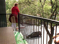 Shy redhead girl Ariel Rabel in miniskirt flashing her pussy