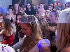 Naughty babes get fingered then fucked in a out of control orgy at the club