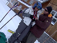 Snow makes Ora horny and her boyfriend fucks and cums on her tits