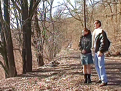 Forest sex between and older pervert and younger hottie Regina F