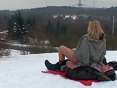 Outdoor fucking in the snow with old guy and young Ingrid B