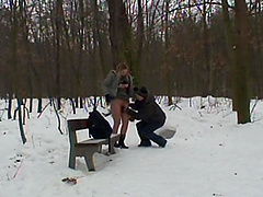 Outdoor fucking in the snow with old guy and young Ingrid B