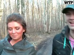 Busty girl gives a public blowjob to a random stranger's rod