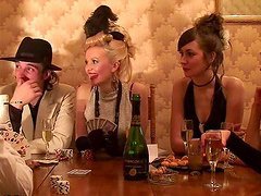 Hot orgy party with students in retro style clothing