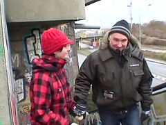 Sweet brunette Gaby H takes a dick in her mouth and pussy in outdoors