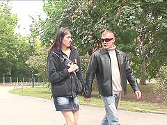 Brunette slut Monika picked up by a stranger and fucked in the woods