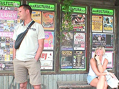 Outdoor fucking in the woods with blonde slut Cristina and her man