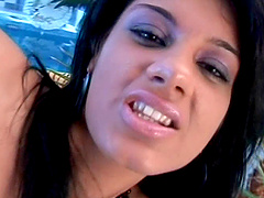 Balls deep ass plunging for natural tits brunette Sorana on the sofa