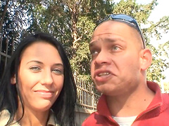 Good looking brunette Mischa fucked in the local forest by a stranger