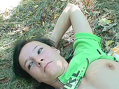 Mature guy with a stiff dick pleasured in the forest by Michaela Q