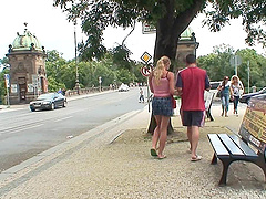 Balls deep pussy fucking in the public place with natural tits Jana